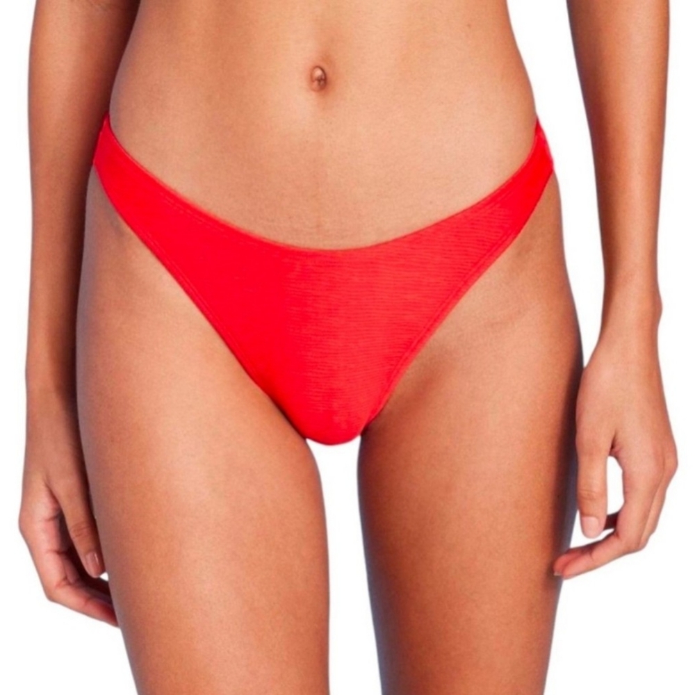 Red- textured high leg - Low Rise-cheeky bottom. Mult Sizes